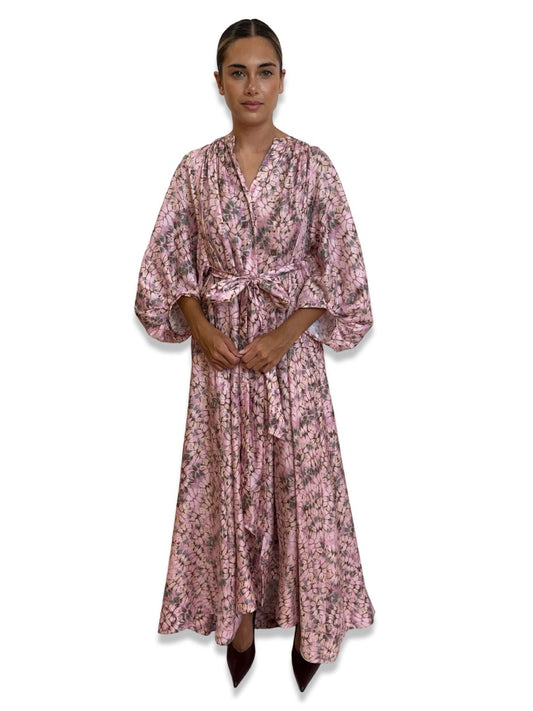 Husk Pink / Sage Silk Print Dress. Size: L