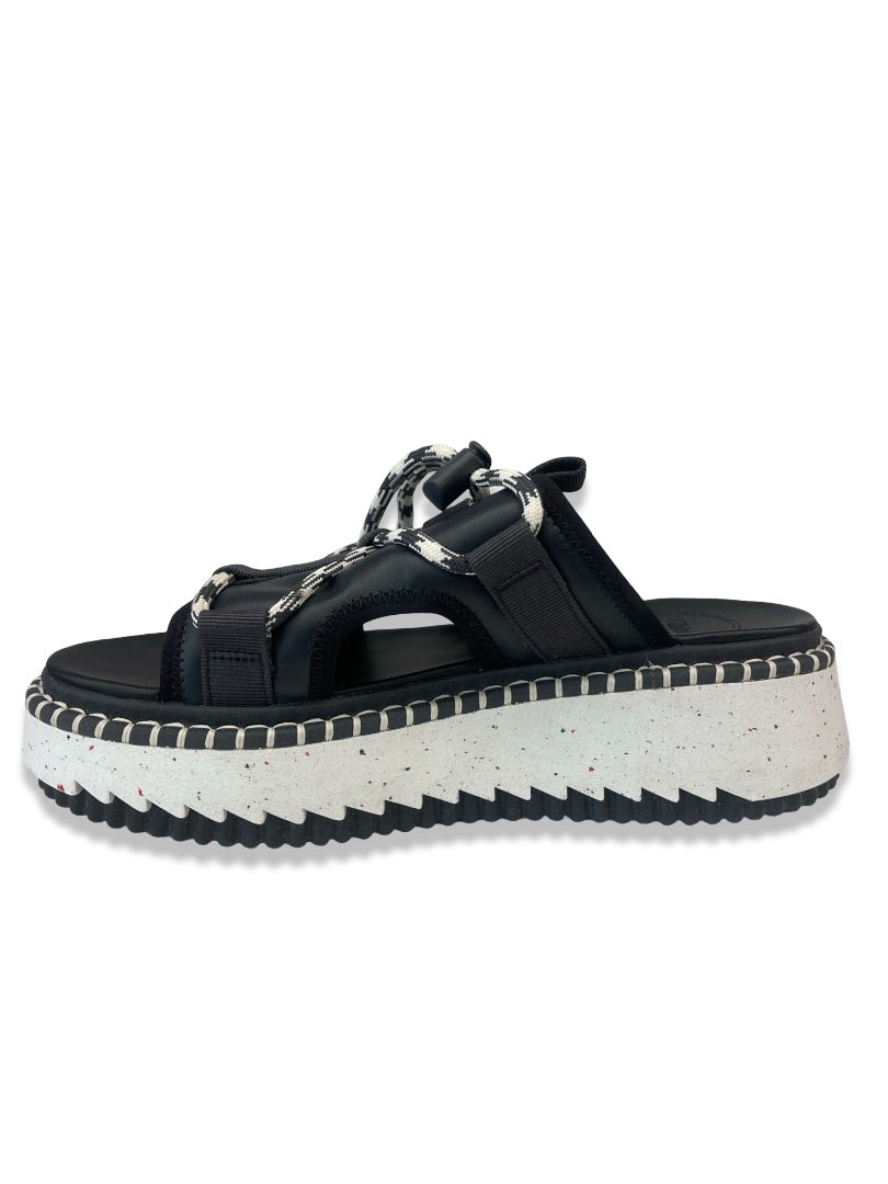 Chloe Black/White Leather 'Lilli' Platform Rope Sandals. Size: 39