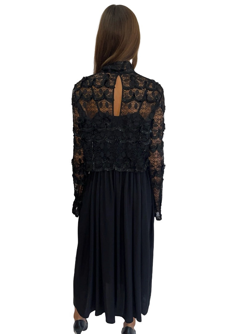 Scanlan Theodore Black Lace Tassel Top/Dress Set. Size: 10