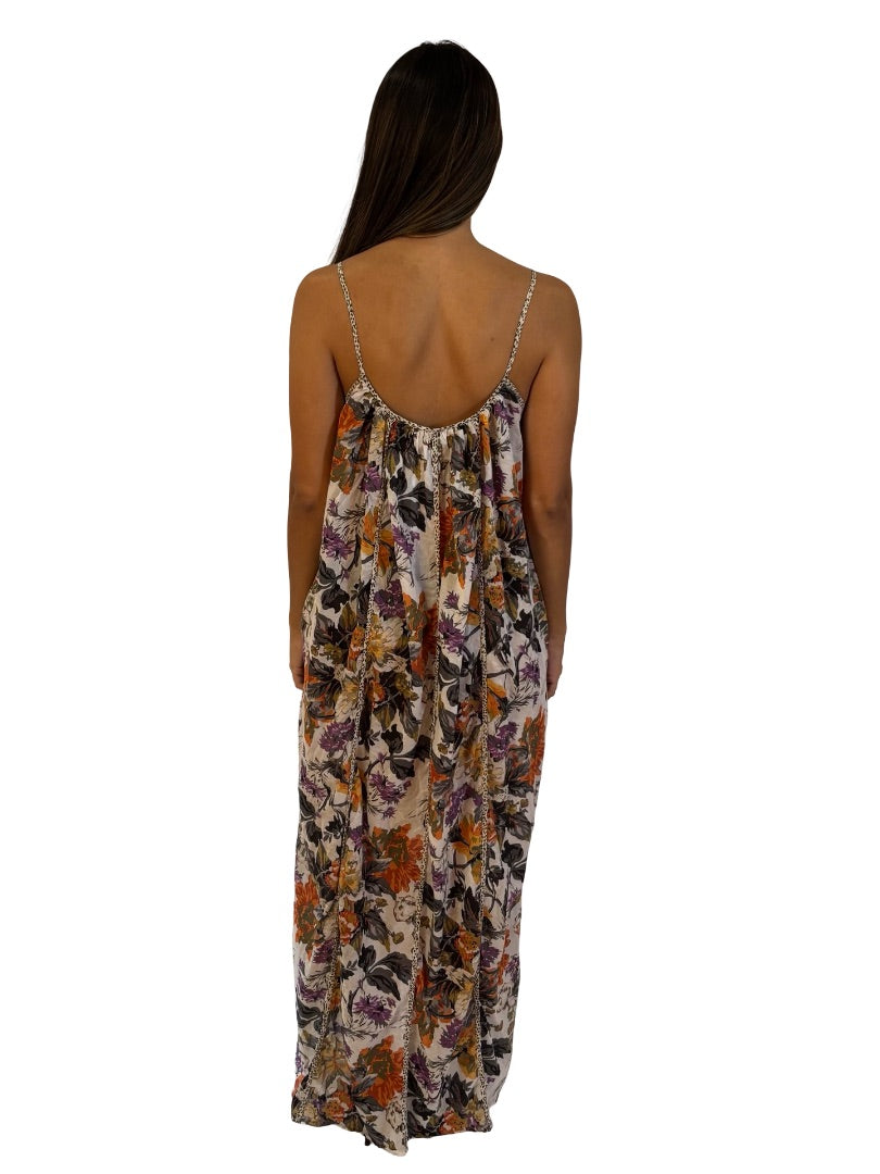 Zimmermann Multi-Colour Floral Print Maxi Dress w/ Leopard Print Straps. Size: 1