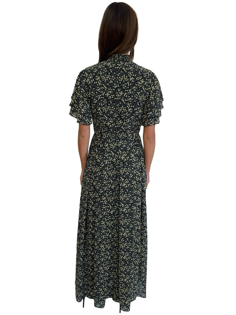 Mikhael Aghal Green/Black Floral Dress. Size: 8