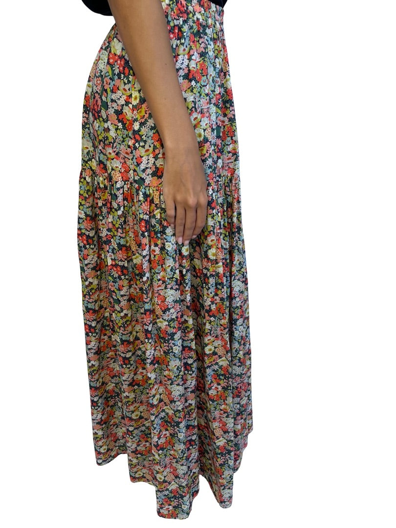 Scanlan Theodore Multi-Colour Floral Print Maxi Skirt w/ Split. Size: 8