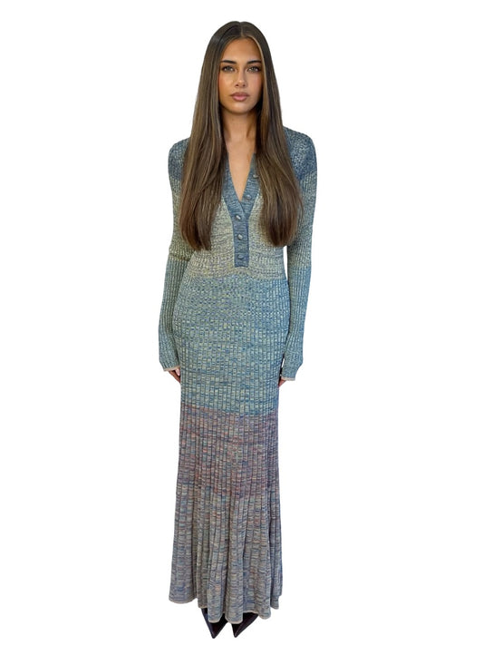 Zimmermann Cyan / Green Rib Knit Button Up Dress. Size: 2