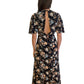 Les Reveries Black / Multi-colour Short Sleeve Print Dress w/ Slits. Size: 0