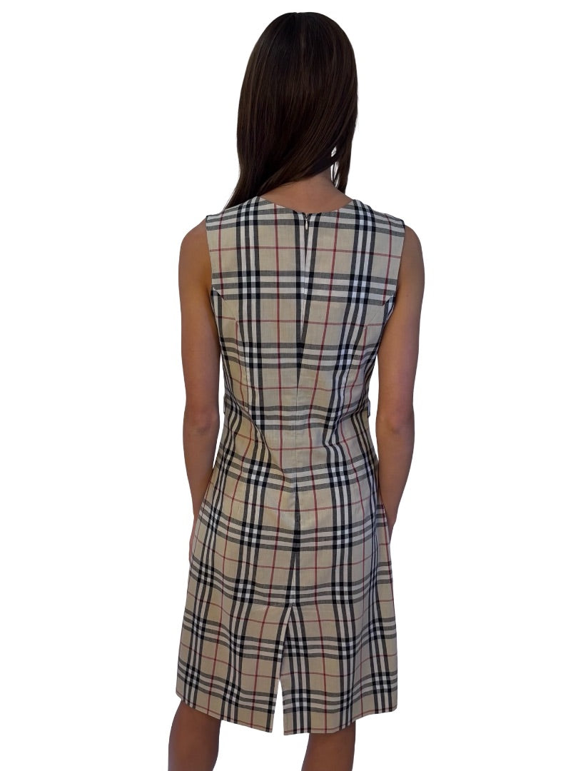 Burberry Neutrals House Check Sleeveless Dress. Size: 12
