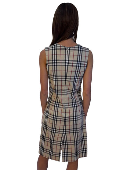 Burberry Neutrals House Check Sleeveless Dress. Size: 12