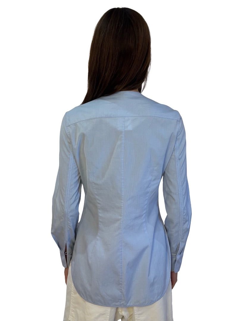 Balenciaga Light Blue Scoop Neck Shirt w/ Panel. Size: 40