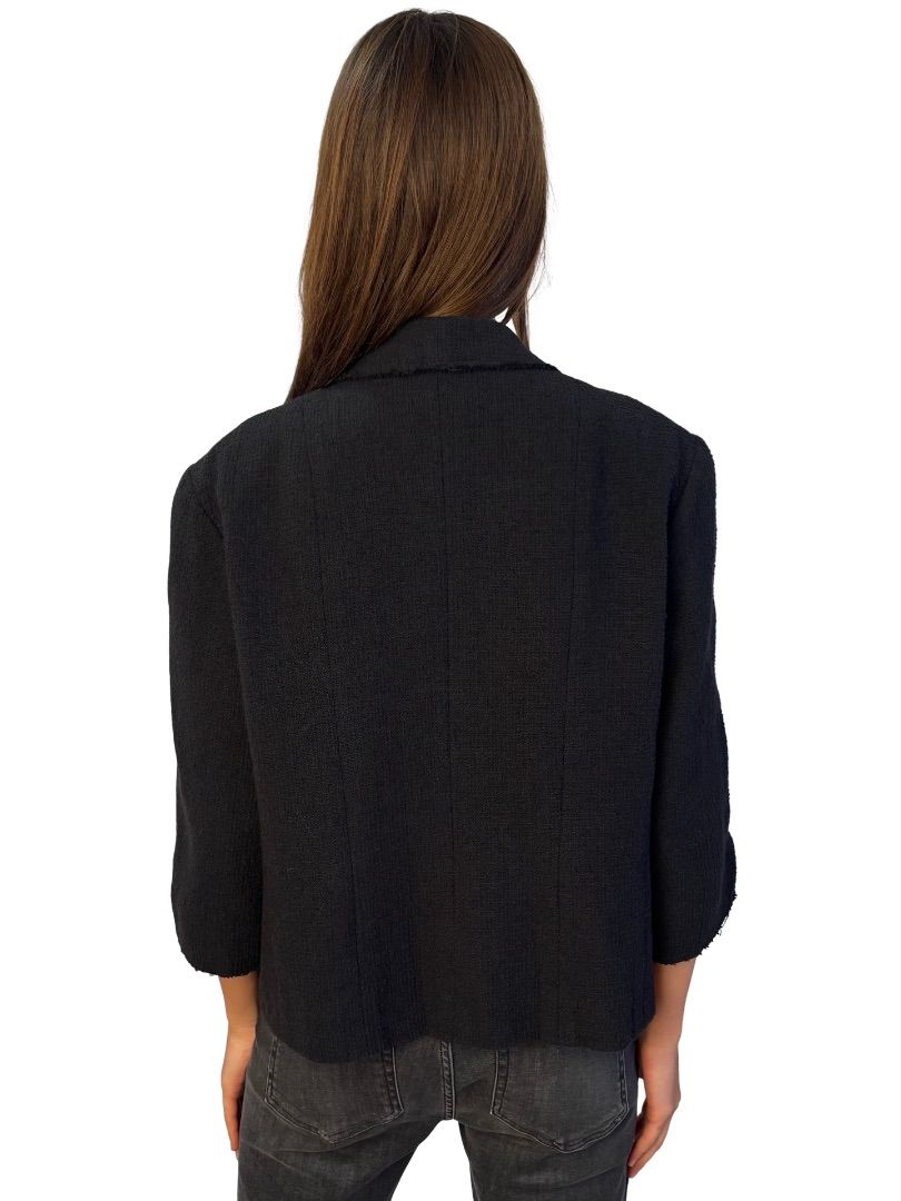 Chanel Black Double Breasted Tweed Jacket W Emblem. Size: 50