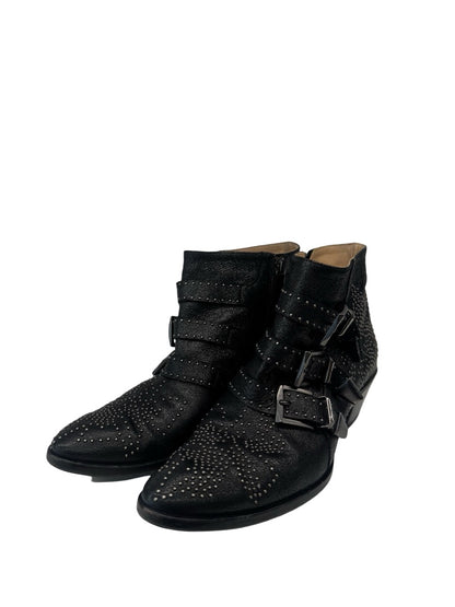 Chloe Black Susanna Leather Buckle Boots. Size: 38.5