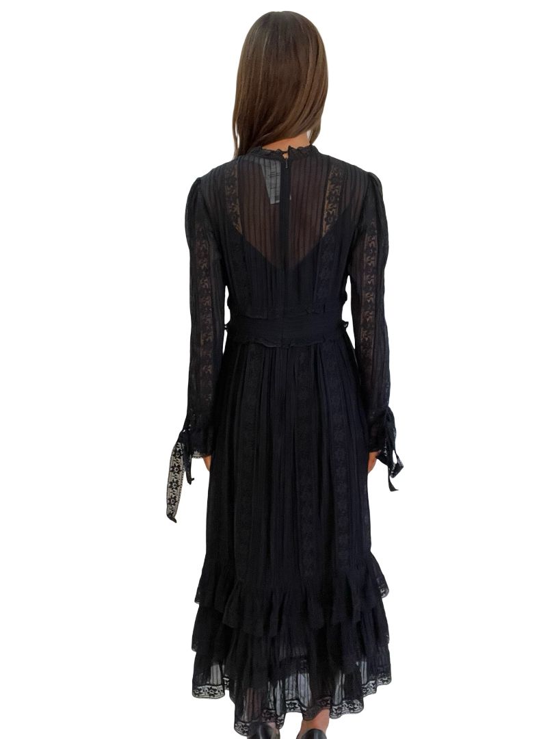 Zimmermann Black Pleated Lace Maxi Dress. Size: 2