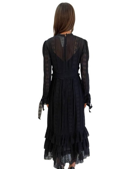 Zimmermann Black Pleated Lace Maxi Dress. Size: 2