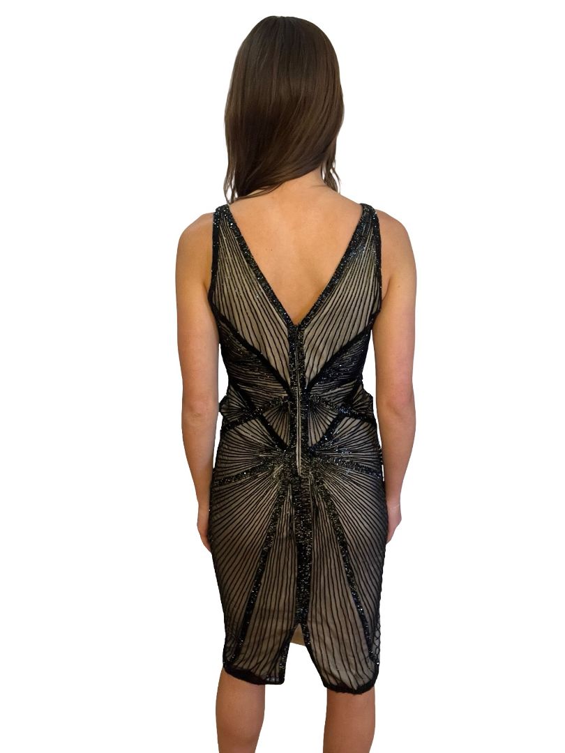 Rachel Gilbert Black / Nude Beaded Dress. Size: 2