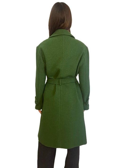 Bassike Green Oversized Wool Coat W Belt Tie. Size: XS/S