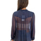 Lee Mathews Midnight Blue Silk Frill V Neck Long Sleeve Blouse. Size: 2