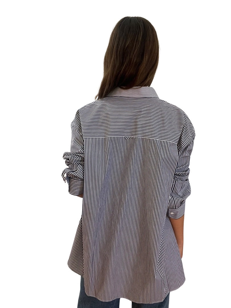 Scanlan Theodore Navy & White Long-Sleeved Long Stripy Shirt. Size: 10