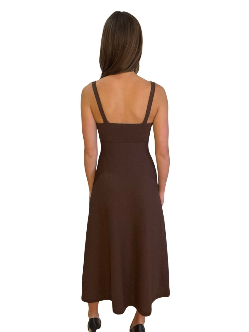 Scanlan Theodore Brown Square Neck Crepe Knit Dress. Size: XS