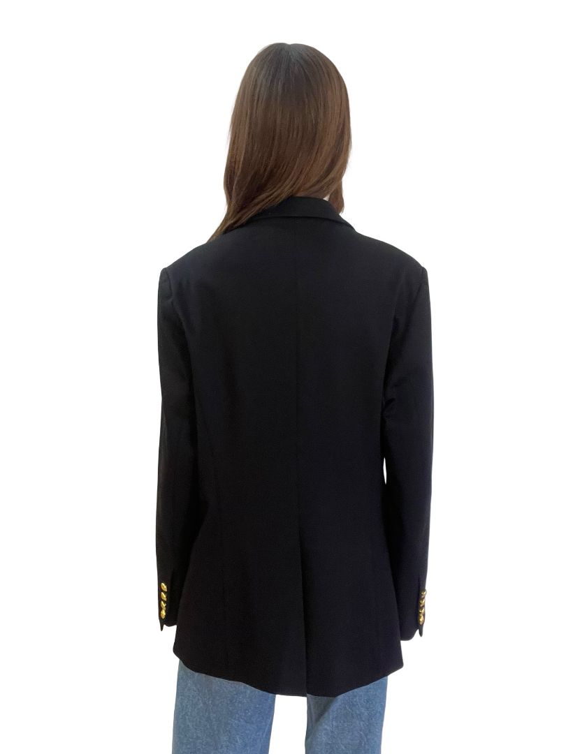 Husk Black Single Breasted Heavyweight Blazer W Gold Button. Size: 14