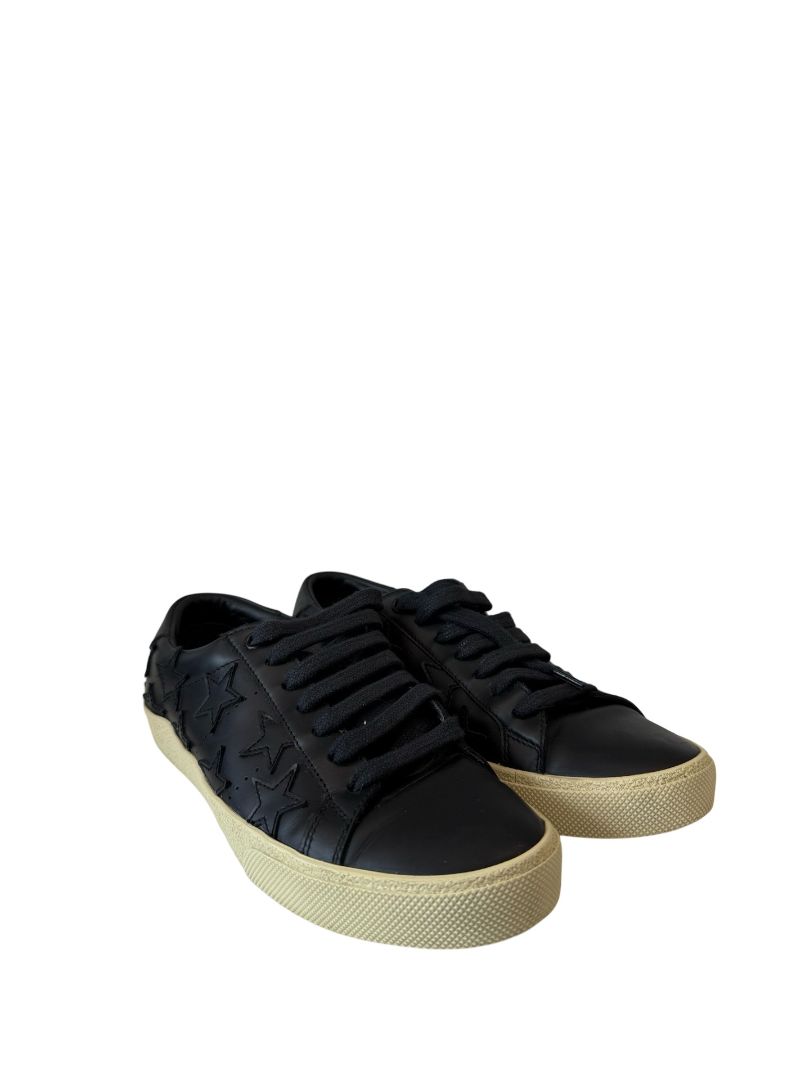 Saint Laurent Black Leather Star Embroidered Sneakers. Size: 38