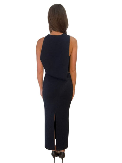 Scanlan Theodore Navy Crepe Knit Long Dress W Band. Size: M