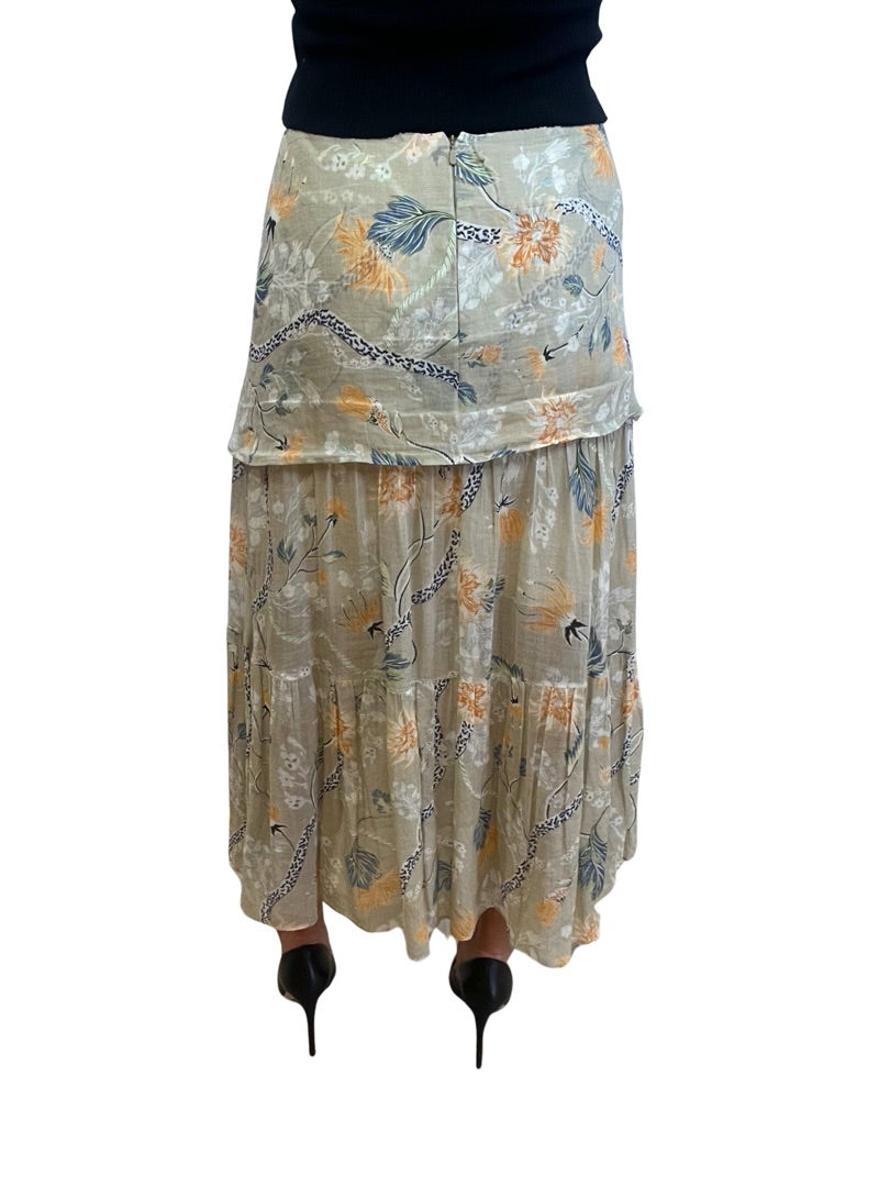 Chloe Beige Floral Midi Skirt. Size: 42