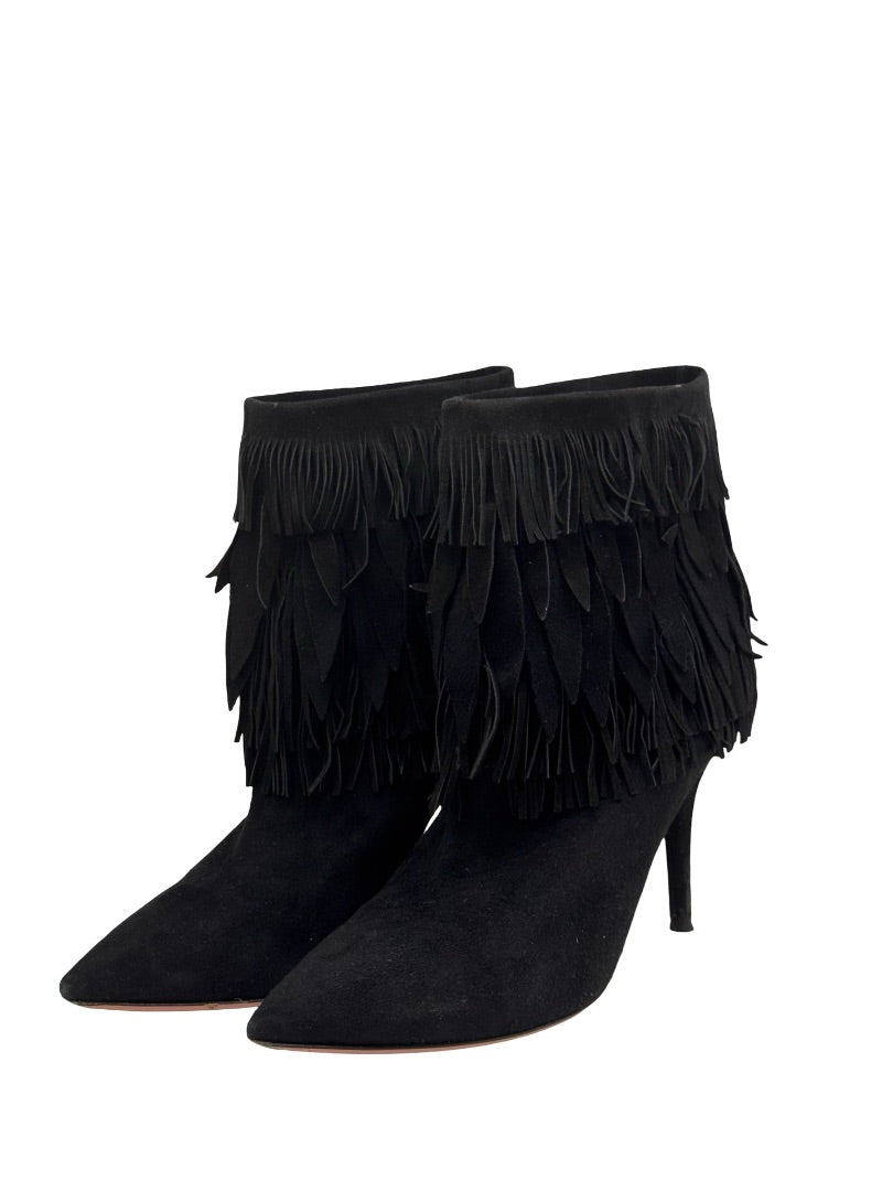 Aquazzura Black Suede Fringe Boots. Size: 35