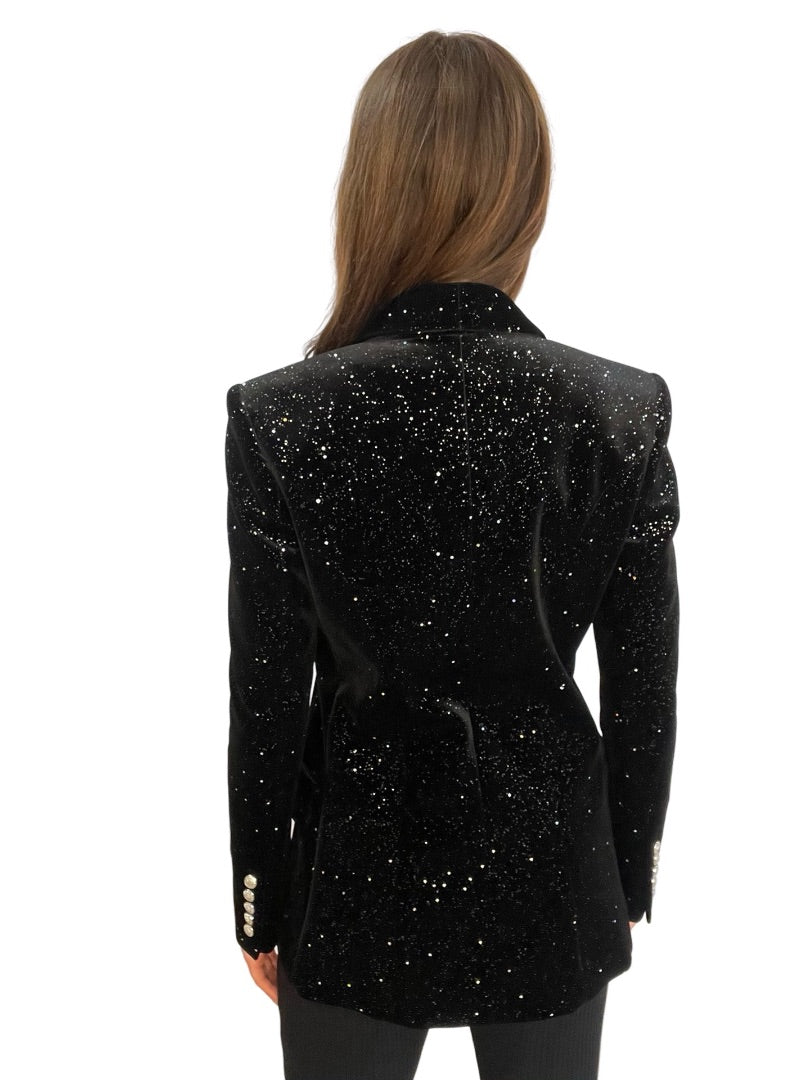 Balmain Black Holographic Sparkle Speckled Blazer. Size: 40