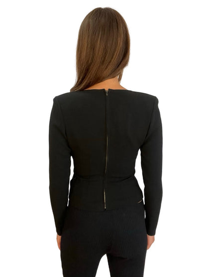 Roland Mouret Black Flower Detail Top. Size: 10