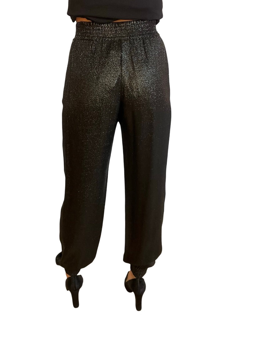 Saint Laurent Black Shine Textured Pants. Size: 36