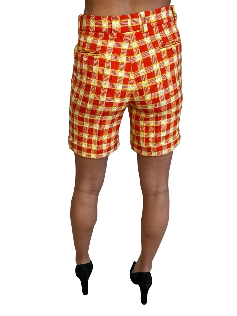 Gucci Red / Yellow Fancy Tweed Damier Shorts. Size: 40