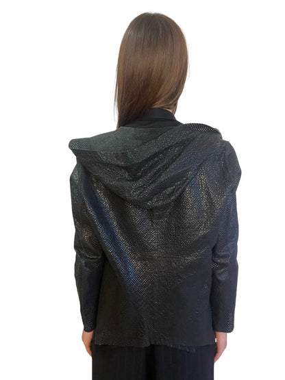 Salvatore Santoro Black Perforated Leather Hoodie. Size: L