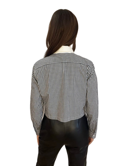 Sandro Black / White Rockfall Embellished Shirt in Gingham. Size: 1