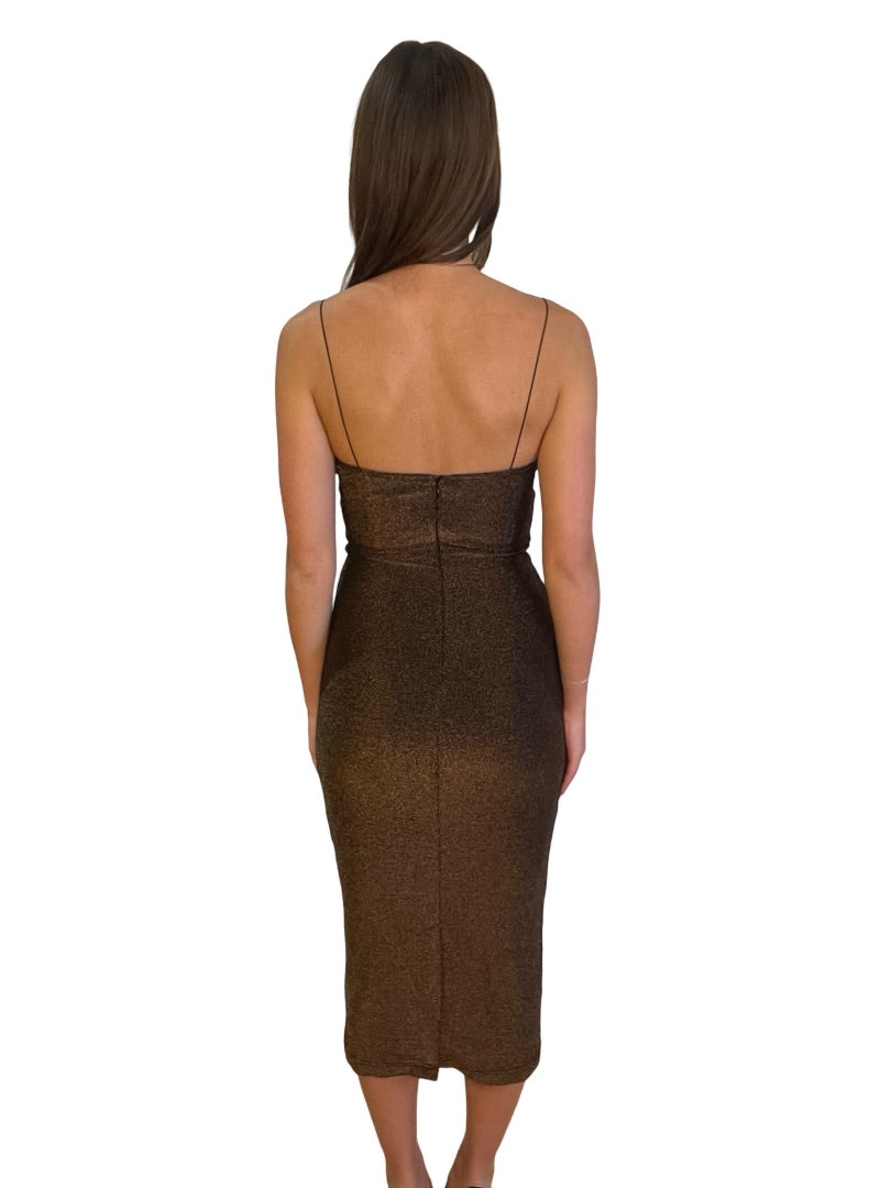 Hansel & Gretel Brown Glitter Slip Dress. Size: XS