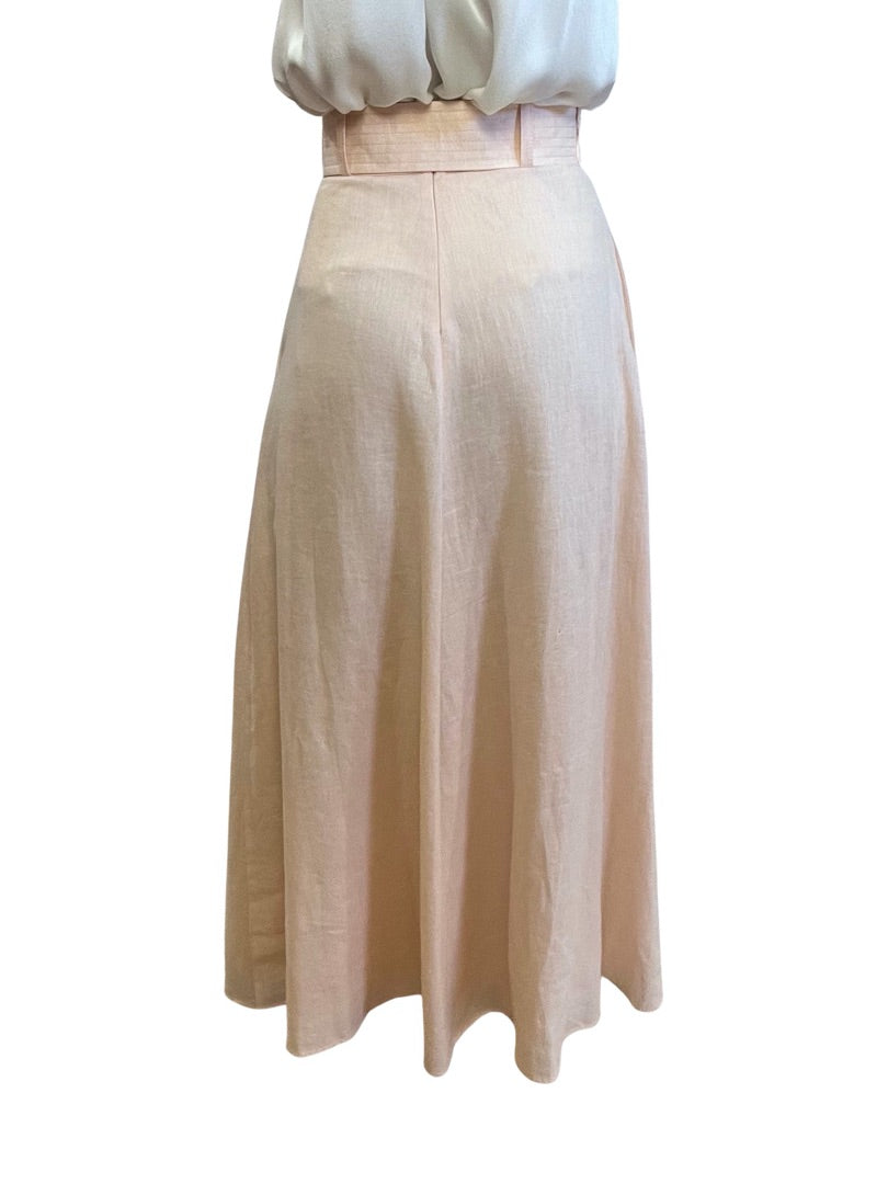 Zimmermann Light Pink Linen Maxi Skirt w/ Belt. Size: 0