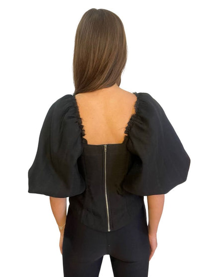 Aje Black Puff Sleeve Crop. Size: 10