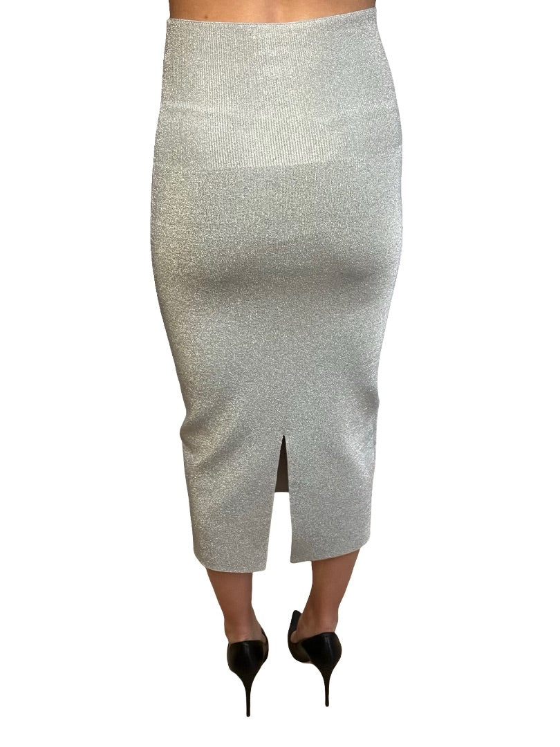 Victoria Beckham Body Silver Metallic Fitted Skirt. Size: 6