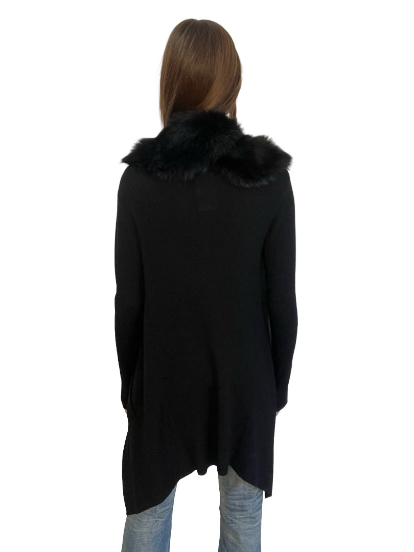 Husk Black Merino Cardigan w/ Detachable Shearling Collar. Size: S