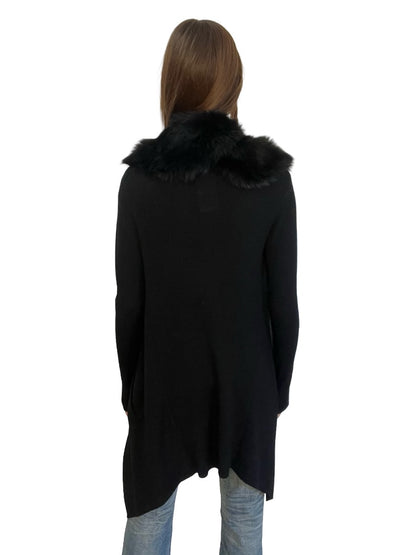 Husk Black Merino Cardigan w/ Detachable Shearling Collar. Size: S