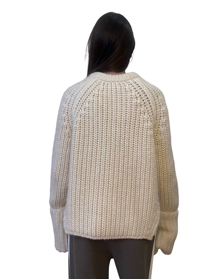 Celine Cream Knit Sweater w/ Folded Sleeves. Size: M