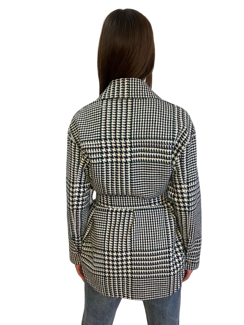 Ottod'Ame Blue / Green Houndstooth Coat. Size: 10
