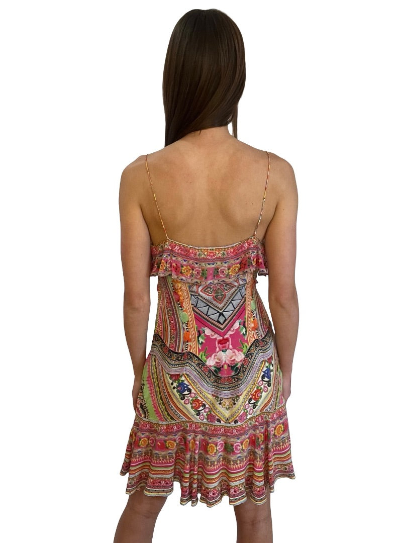 Camilla Multicoloured Silk Wrap Dress. Size: S