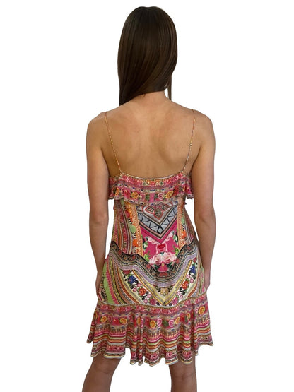 Camilla Multicoloured Silk Wrap Dress. Size: S