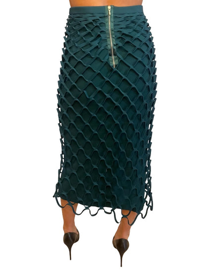Dion Lee Dark Blue Fish Net Skirt. Size: S