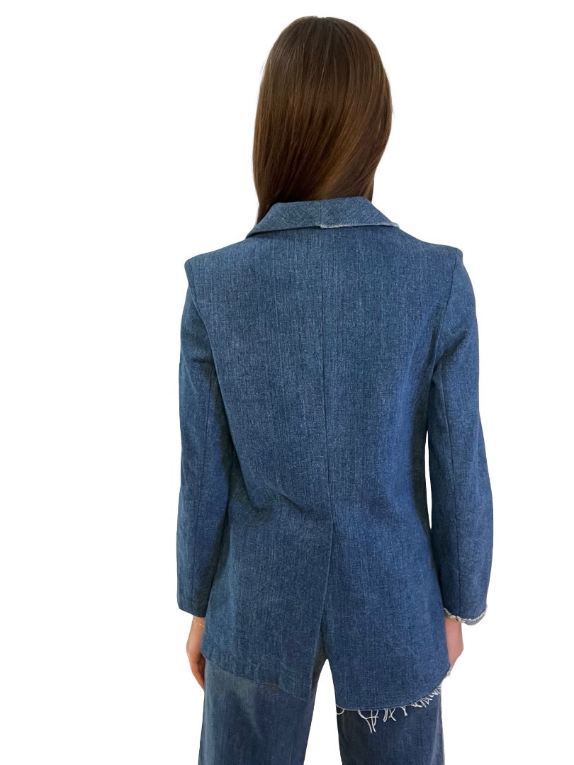 Gate31 Blue Frayed Denim Coat. Size: S
