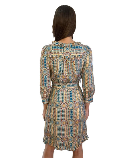 Marc By Marc Jacobs Multi-Colour Print Dress w/ Ruffle Neck Line. Size: 4