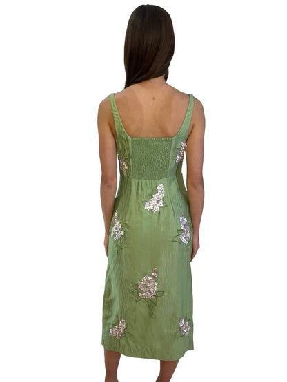 & Other Stories Green / Purple Sleeveless Embroidered Midi Dress w/ Flower Bunches. Size: 36