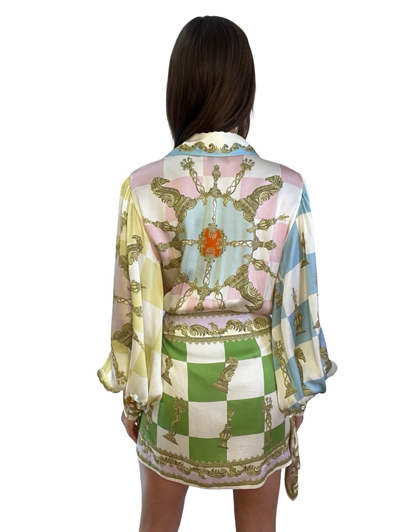 Alemais Multi-Colour Checkmate Silk Mini Dress. Size: 10