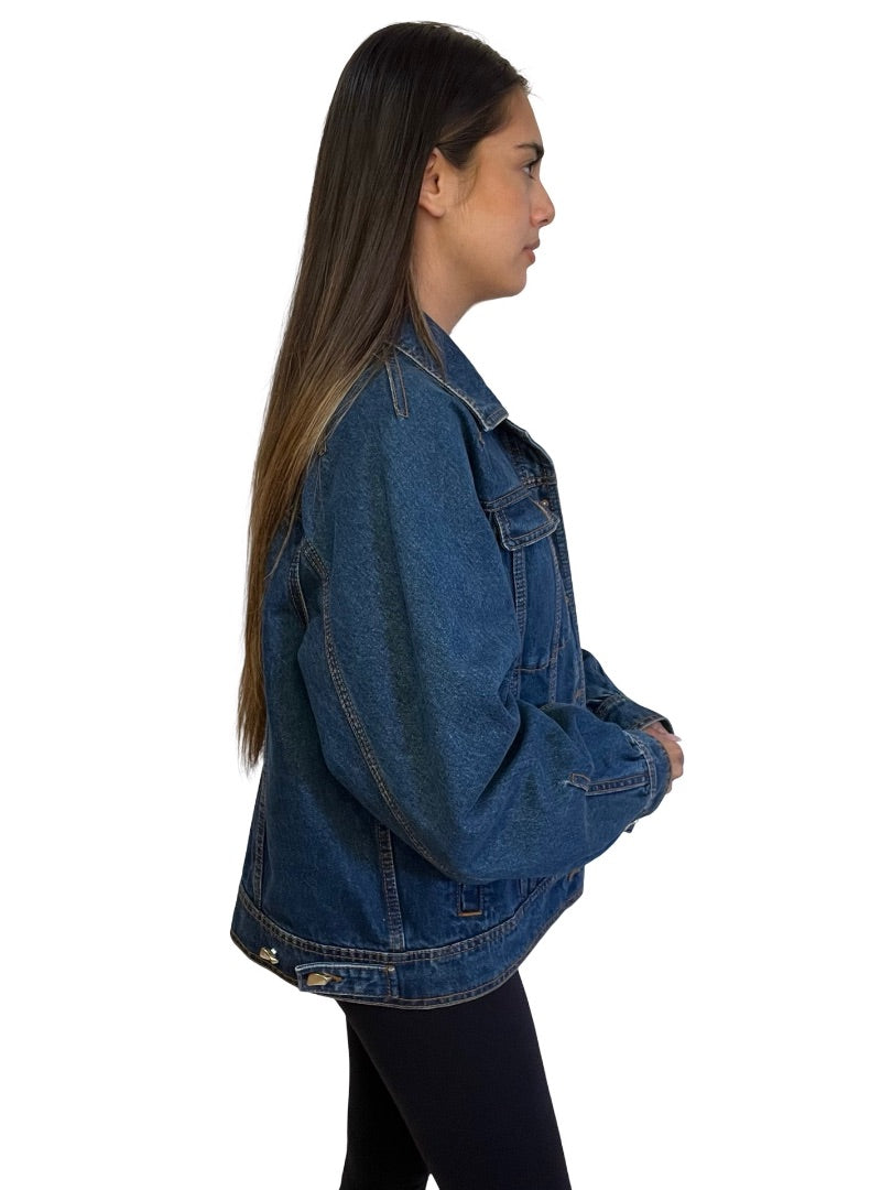 Aje Blue Denim Jacket w/ Gold Tone Buttons. Size: 12