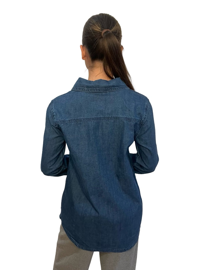 Skin & Threads Blue Cotton Linen Denim Shirt. Size: 1