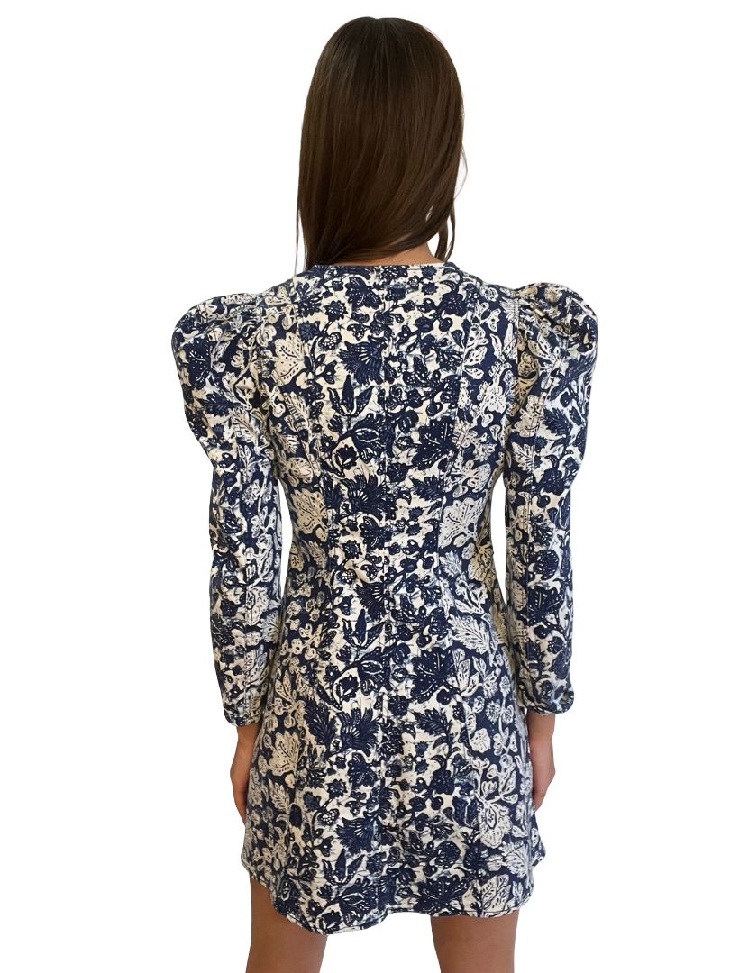 Ulla Johnson Blue Floral Cotton Puff Sleeve Dress. Size: 2