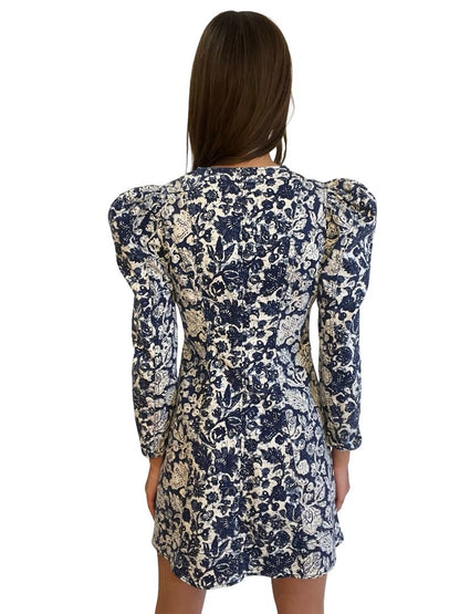Ulla Johnson Blue Floral Cotton Puff Sleeve Dress. Size: 2